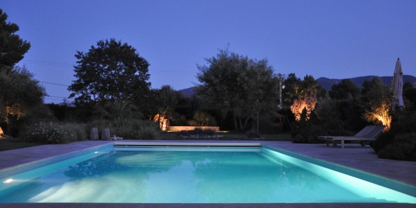 argeles holiday rental pool by night